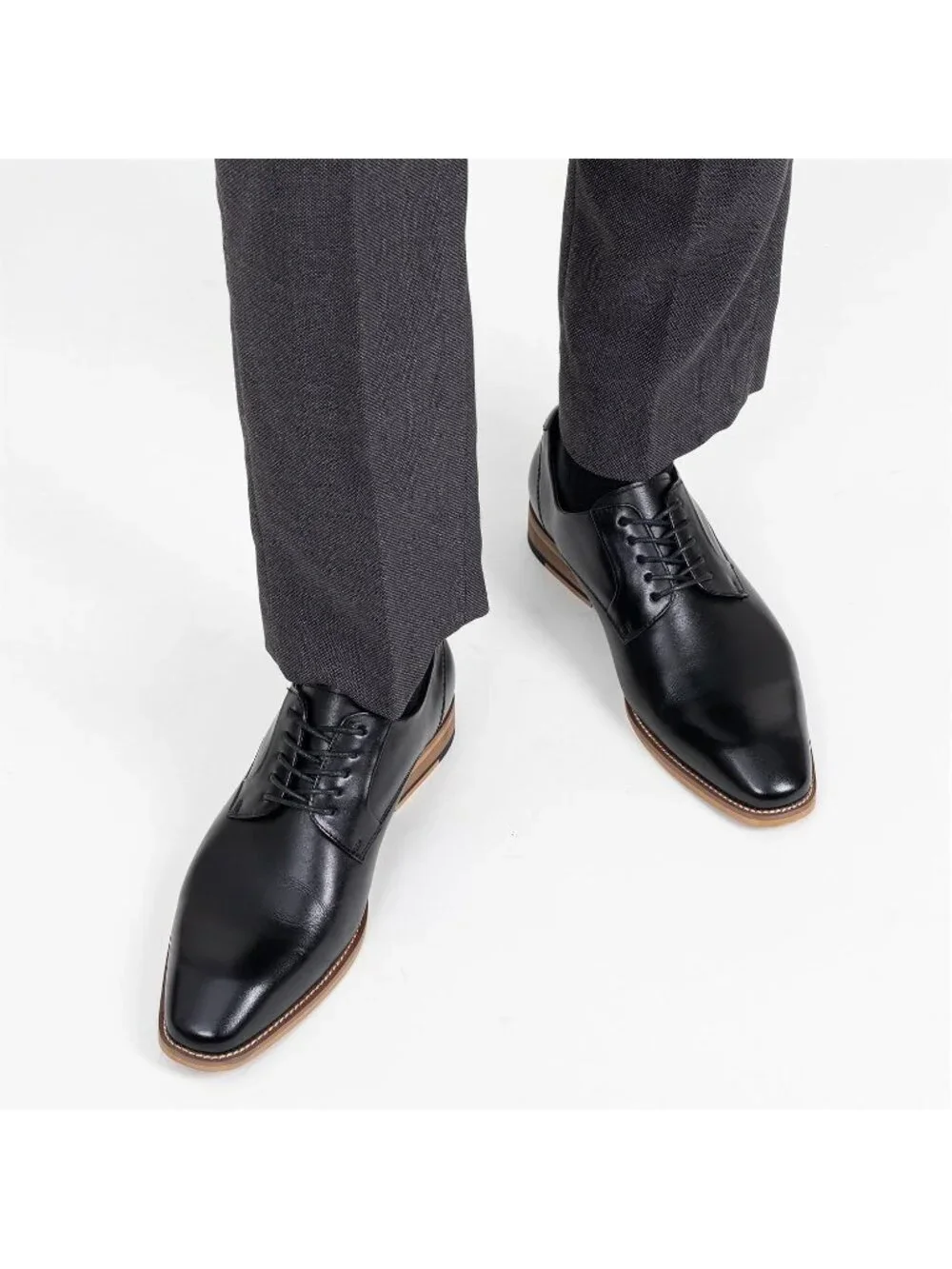 Men's Black Solid Dunbar Wingtip Lace Up Formal Oxford Leather Brogue Dress Shoe